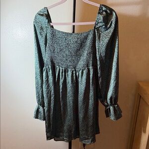 Missguided Teal Floral Smocked Square-Neck Tunic